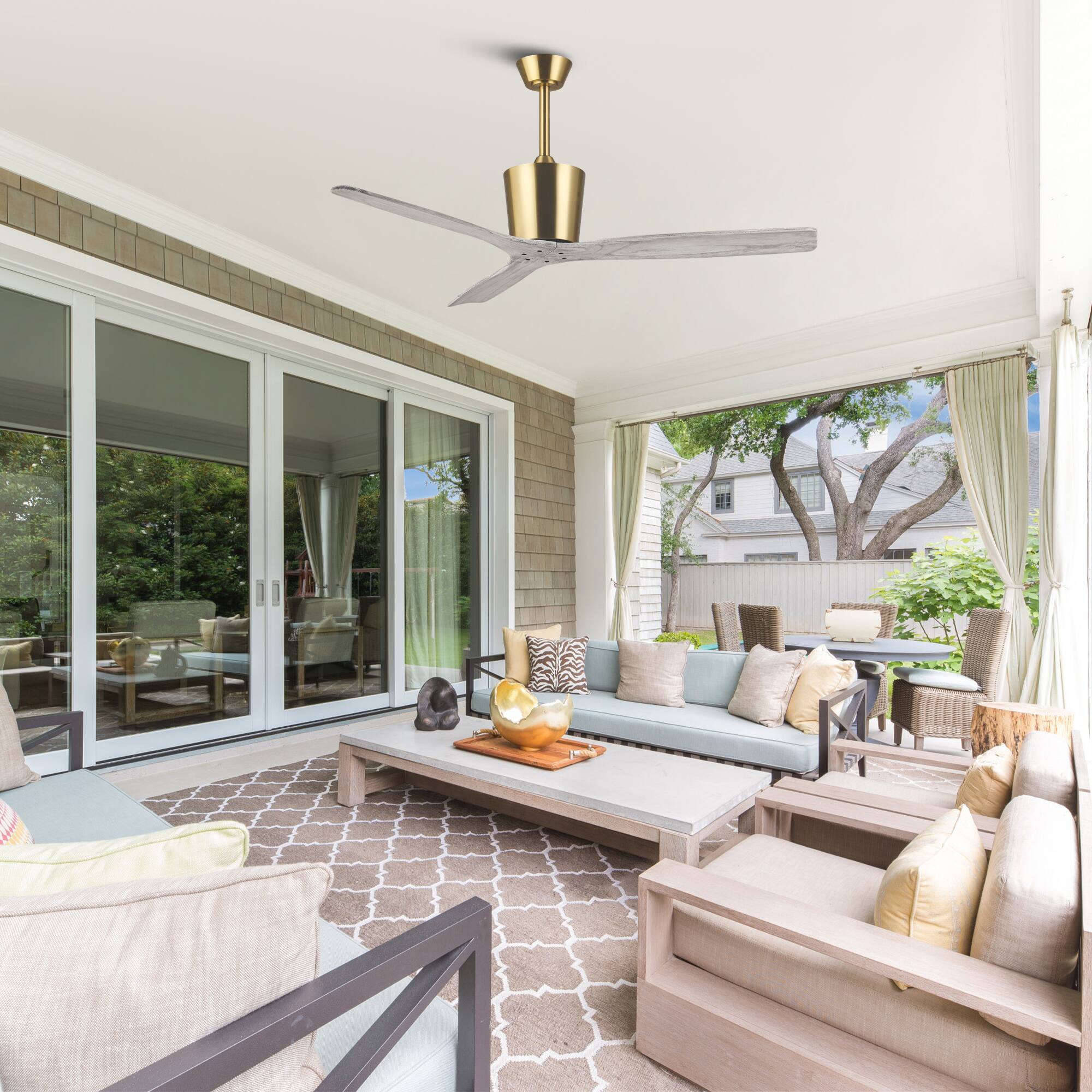 Alt View 2. Parrot Uncle - 54" Modern Solid Wood Blades Ceiling Fan with 6 Speed Remote, No Light - Gold.