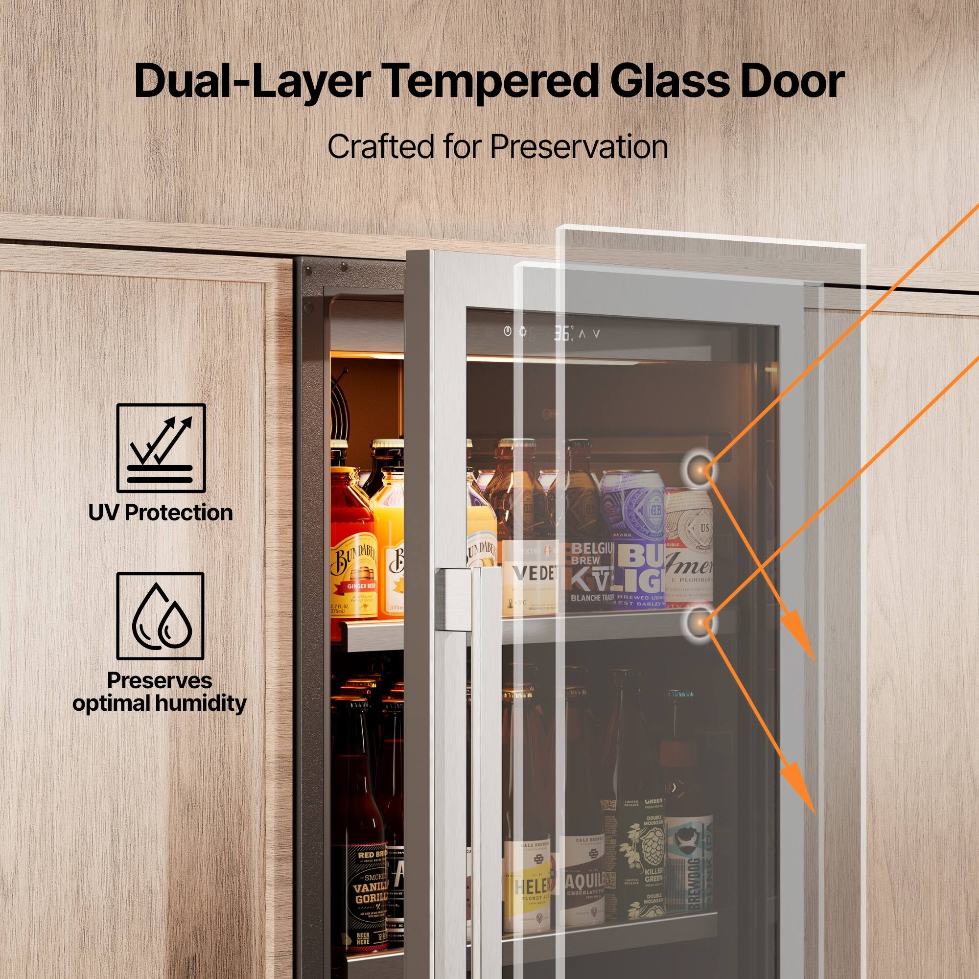Dual-Layer Tempered Glass Door  
Crafted for Preservation  

UV Protection  
Preserves optimal humidity