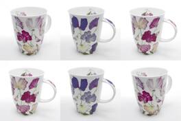 Jiallo - Roy Kirkham LOUISE MUG - SWEET PEA, Set of 6, Bone China Ceramic, Made in England - Mutli color