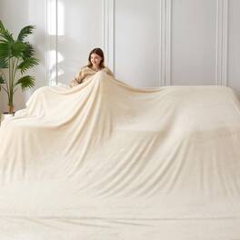 Dapper Styles - Oversized King Fleece Blanket 120x120 Inches Soft Cozy Warm Giant Extra Large 10 x10 For Bed Sofa Couch - Beige-120"x120"