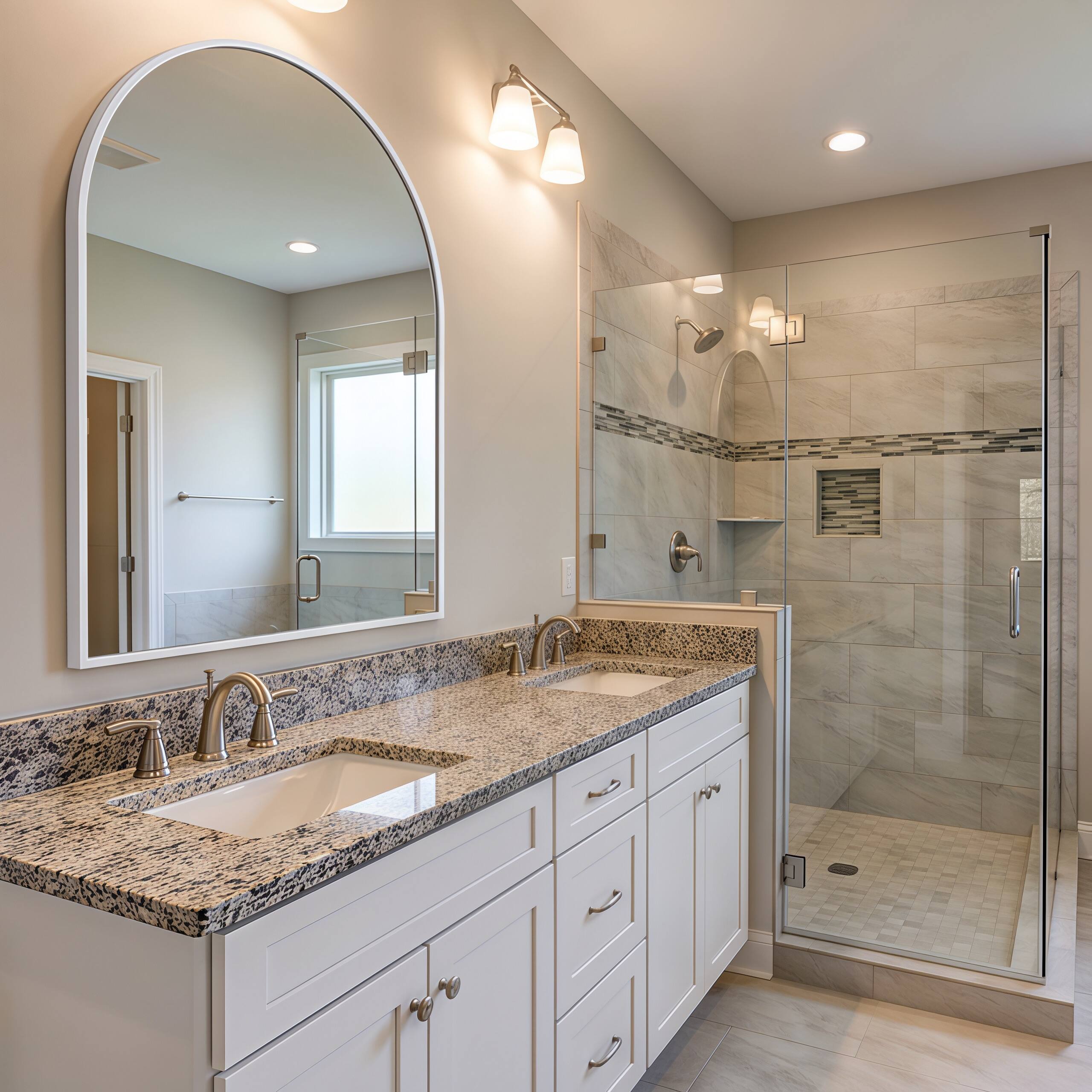 Left. Z-Edge - Arched Bathroom Mirror, 20"x 30", Wall Mounted, Vanity Mirror For Bedroom, Living Room and Entryway - Silver.