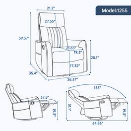 Roomtec - Grey Faux Leather Heat Massage Manual Recliner Chair with Rocker and Swivel for Living Room - Grayish Green