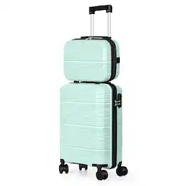 Oumilen - 2 Piece Luggage Set – 20" Carry On + 14" Cosmetic Case, 4 Silent Spinner Wheels with 3-Digit Lock - Mint