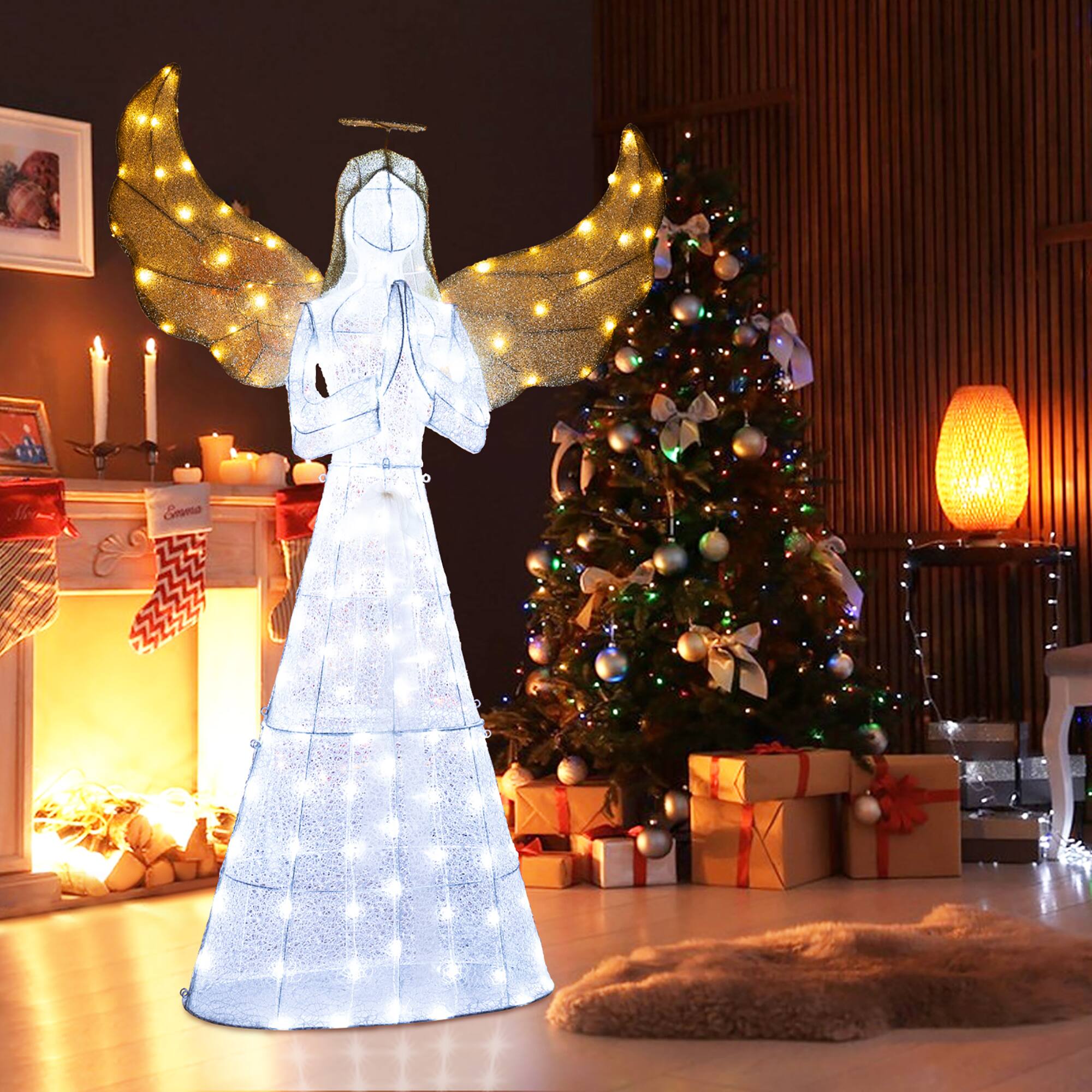 Alt View 5. Gymax - Gymax 5 ft Festive Pre-Lit Angel w/ Halo Wings & 150 LED Lights Zip Ties Ground Stakes - White.
