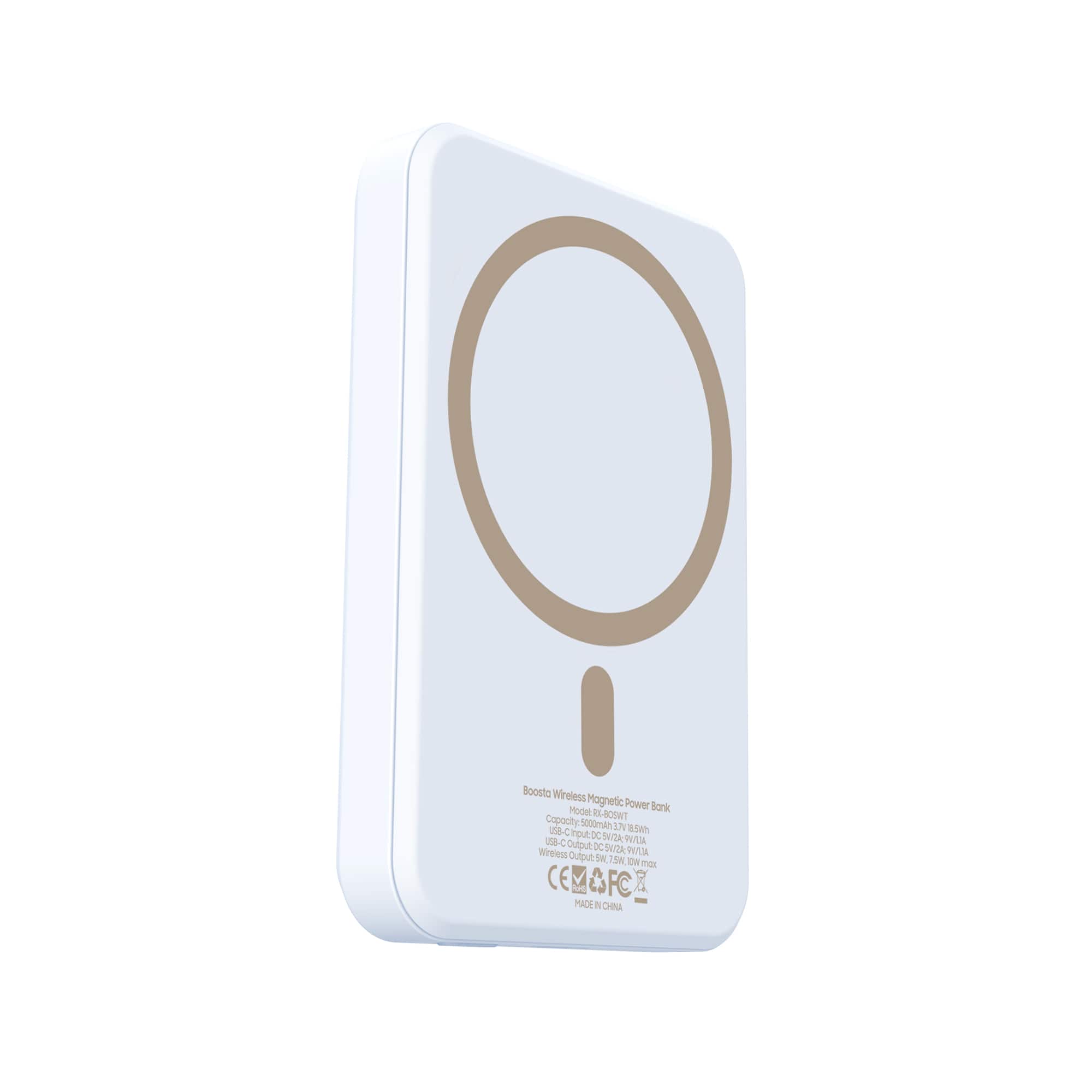 Front. RapidX - Boosta 5k mAh 7.5W Magnetic Wireless Portable Charger for iPhone 12, 13 & 14 - White.