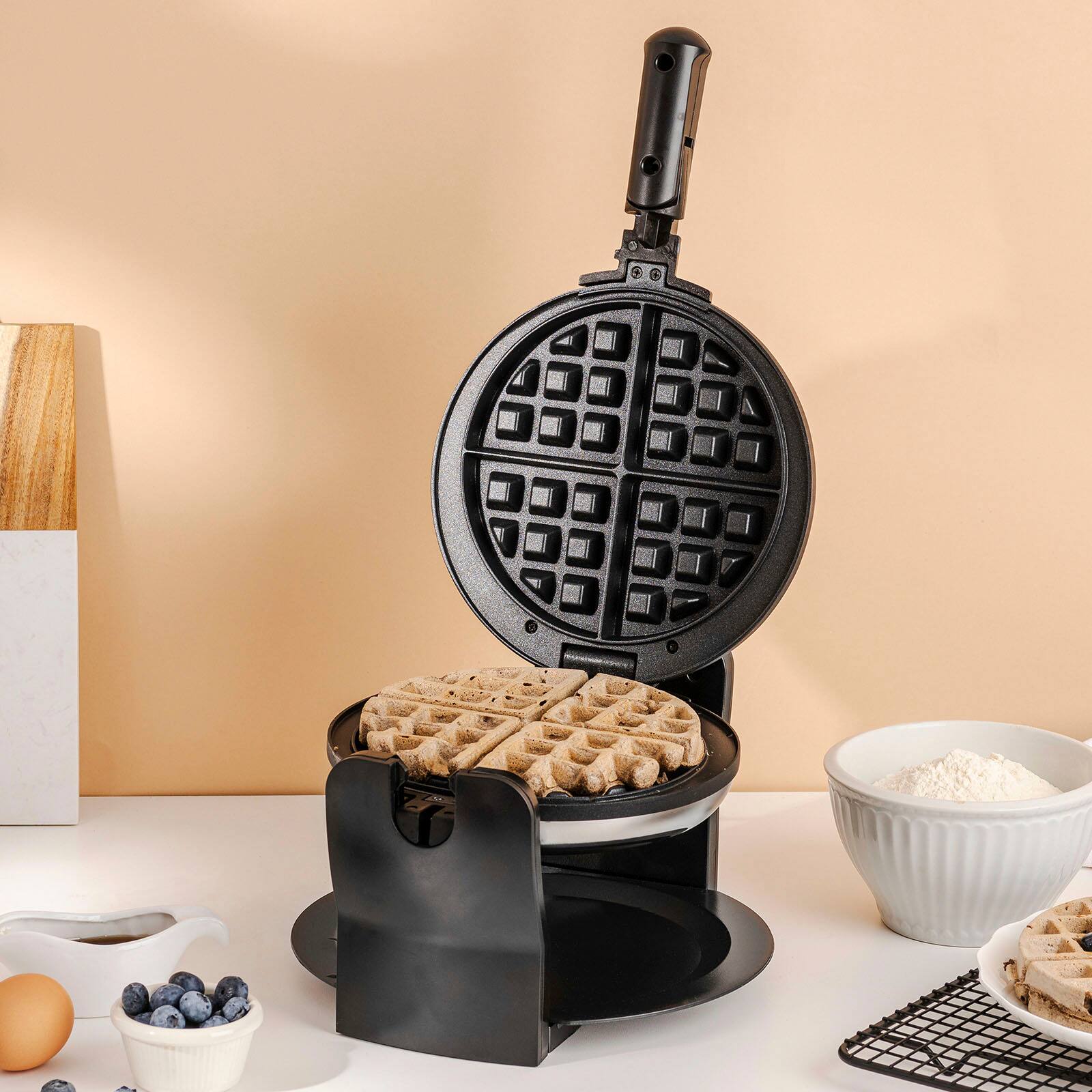 Alt View 2. Bella - Nonstick Rotating Belgian Waffle Maker - Stainless Steel.
