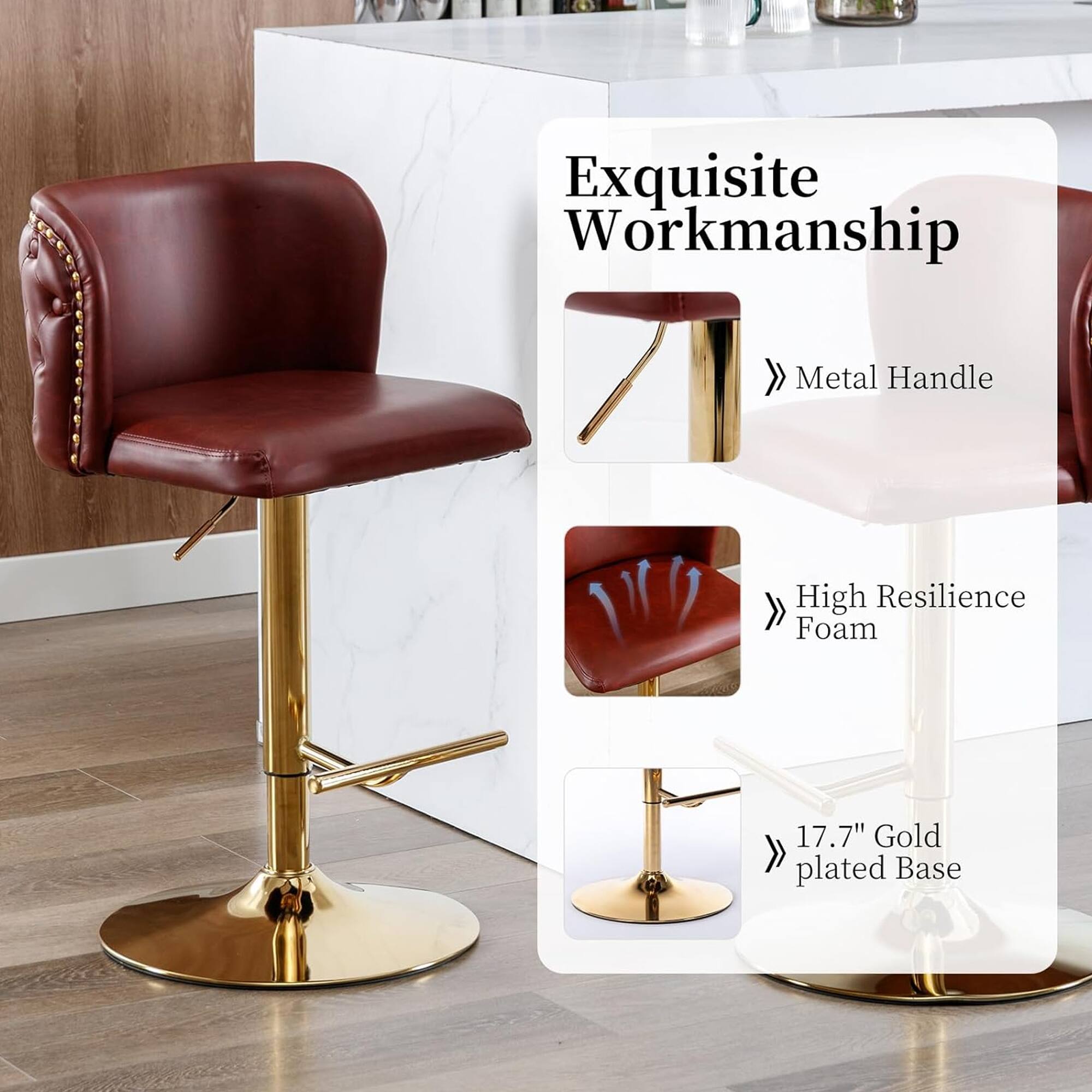 Exquisite Workmanship

- Metal Handle
- High Resilience Foam
- 17.7" Gold Plated Base