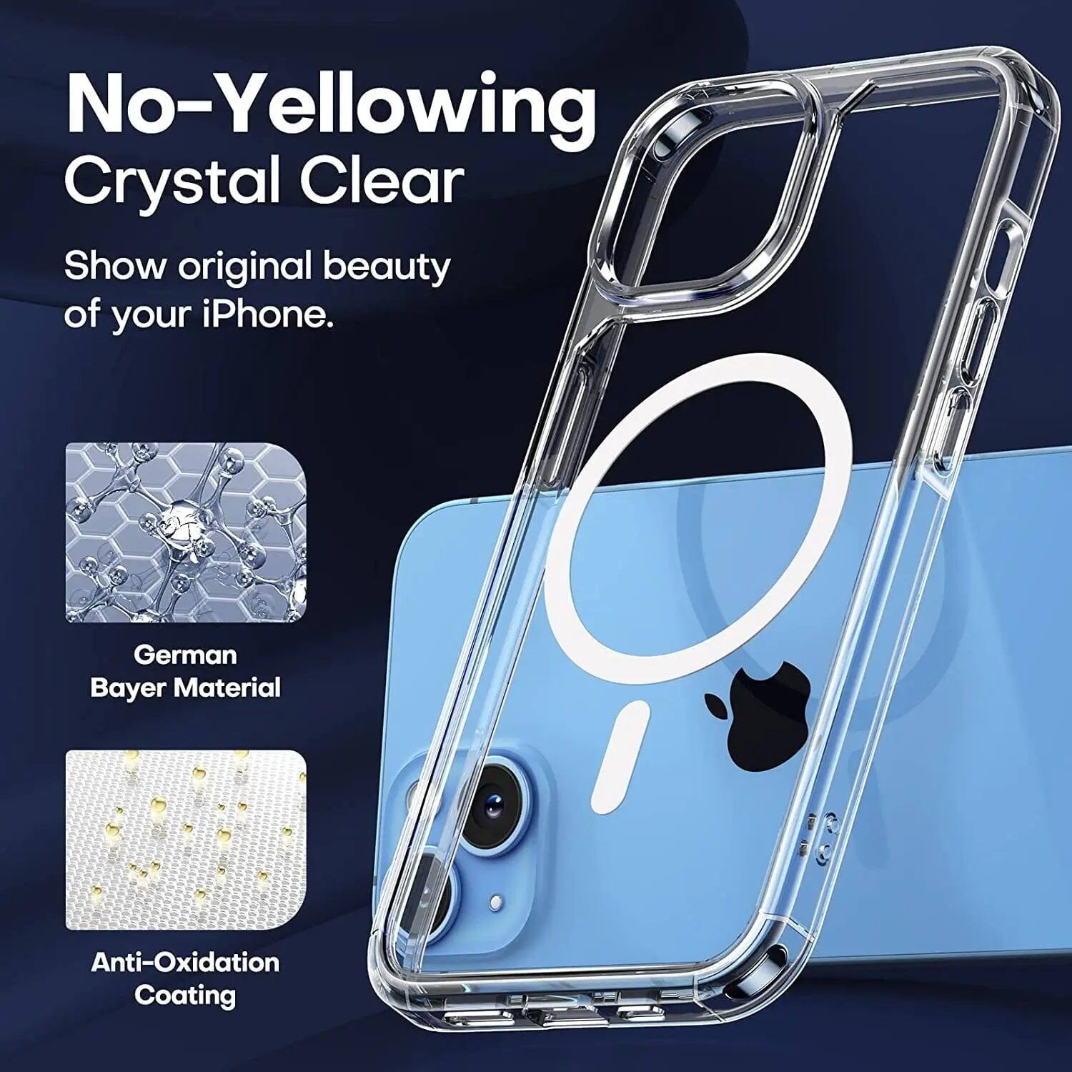 No-Yellowing Crystal Clear  
Show original beauty of your iPhone.  
German Bayer Material  
Anti-Oxidation Coating