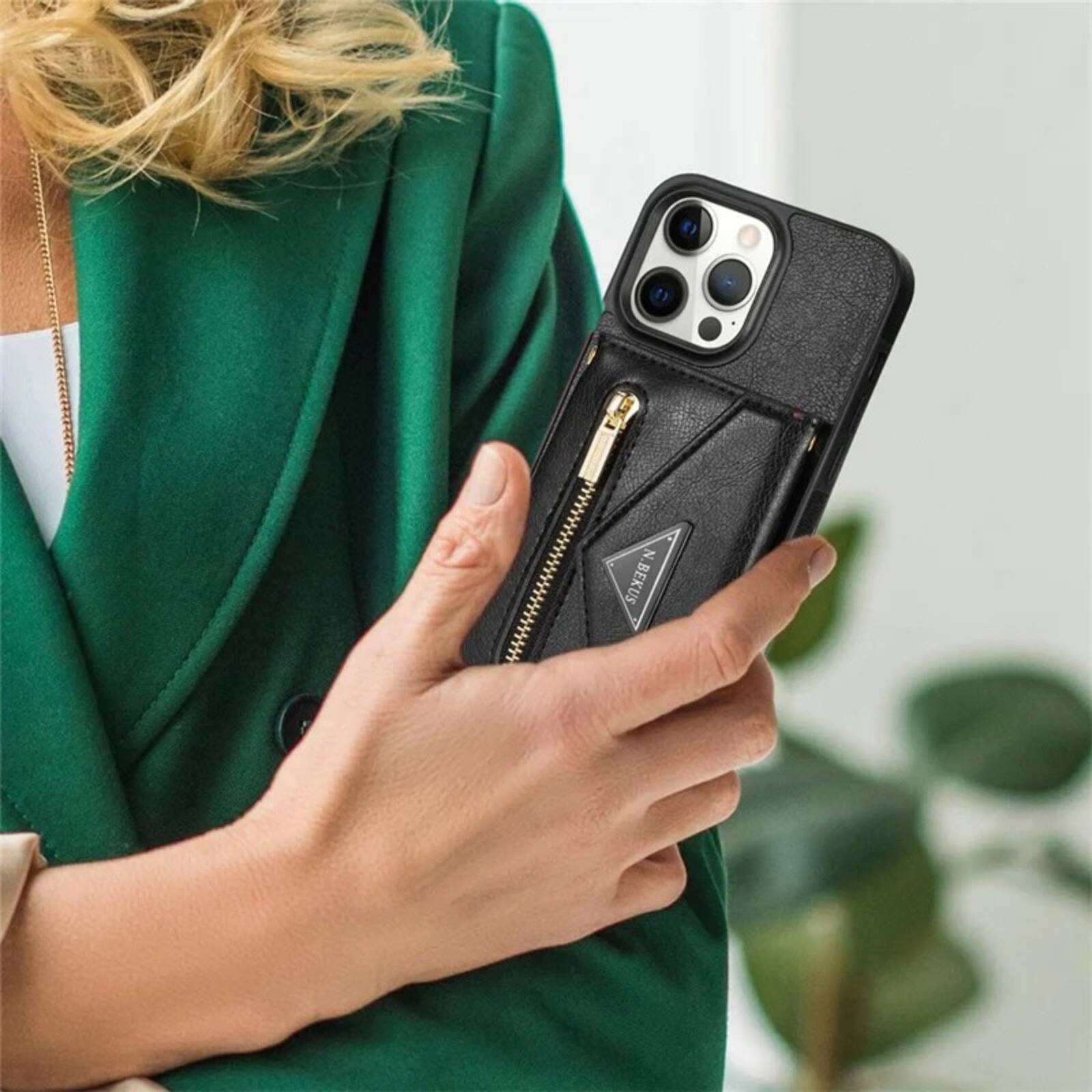 Alt View 9. UUCOVER - Wallet Case for Apple iPhone 16 Pro Max with Card Slots Holder, Zipper Pocket and Shoulder Strap, Flip Kickstand Cover - Black.