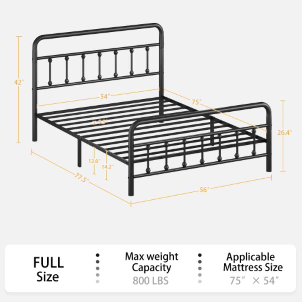42" x 54" x 75"  
26.4" x 12.6" x 14.2" x 77.5" x 56"  
FULL Size  
Max weight Capacity 800 LBS  
Applicable Mattress Size 75" x 54"