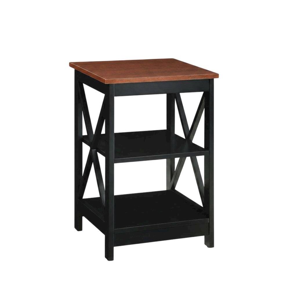 Angle. FurniFact - Cherry finish end table with shelves and transitional coastal style - Black.
