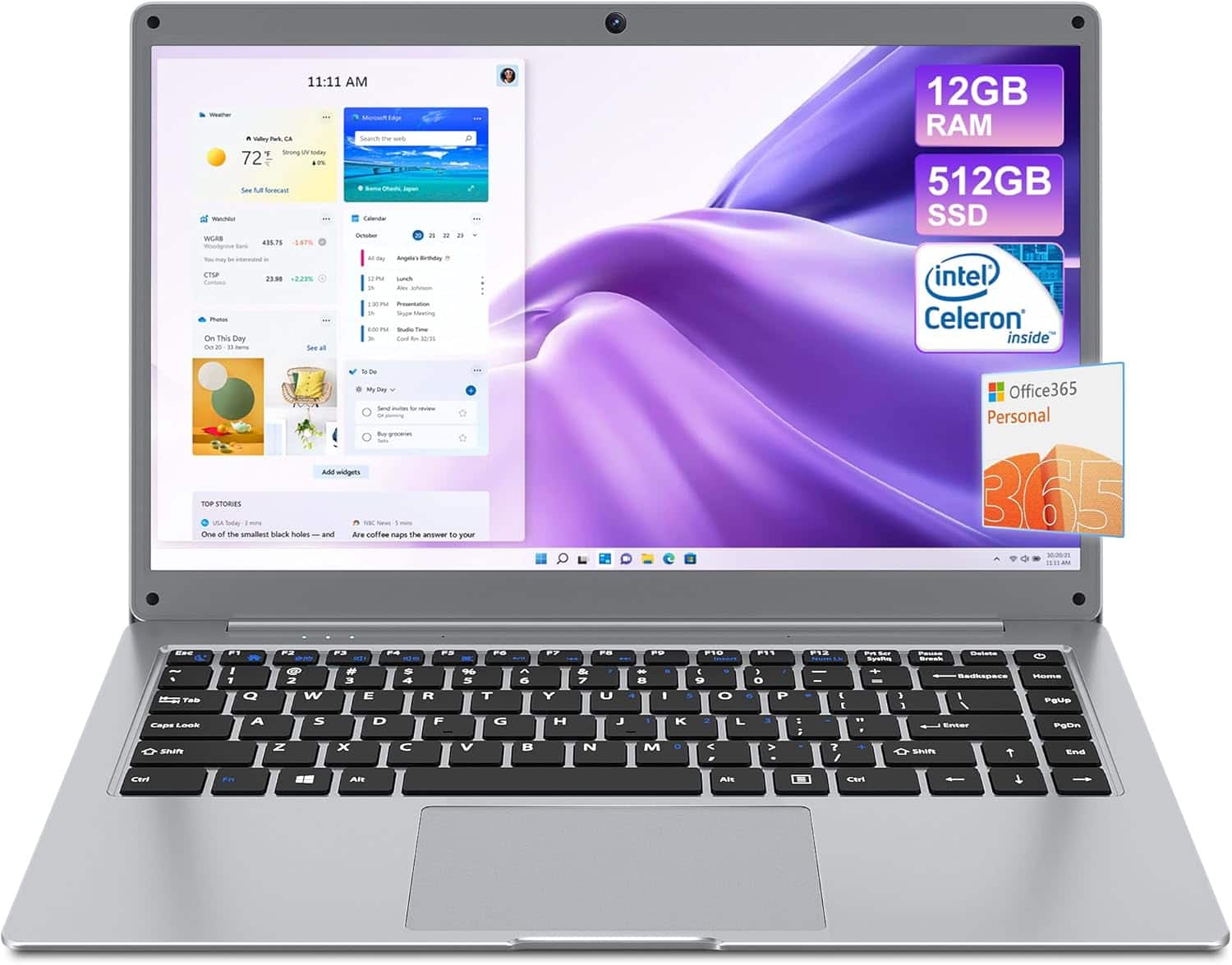 Jumper - Laptop, 12GB DDR4 512GB SSD Laptops, 14" Celeron J4105 Processor (up to 2.5Ghz) Computer, 1920x1080 IPS Screen - grey