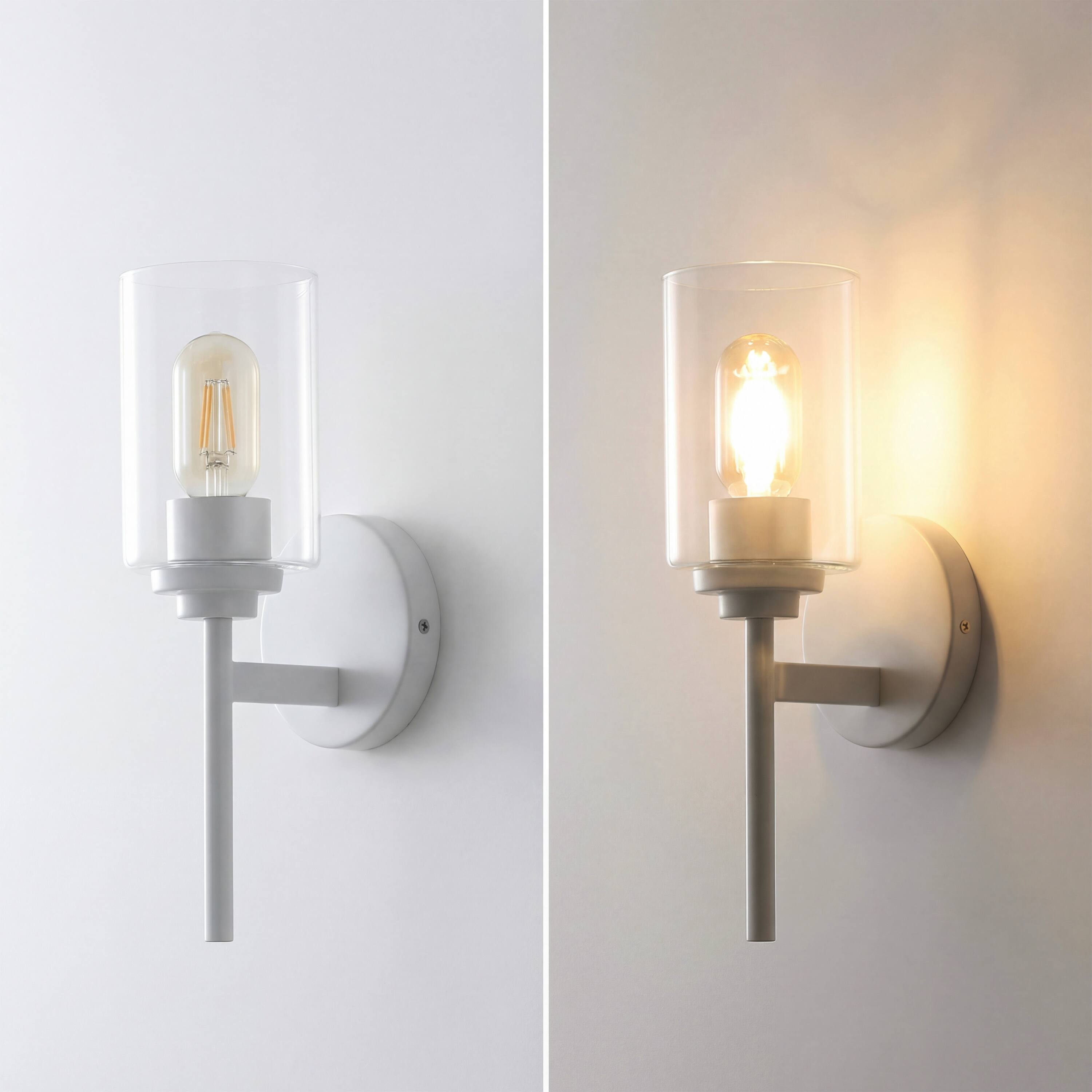 Alt View 3. Jonathan Y - Juno 13" 1-Light Farmhouse Industrial Metal/Glass Cylinder LED Sconce, White/Clear - White/Clear.