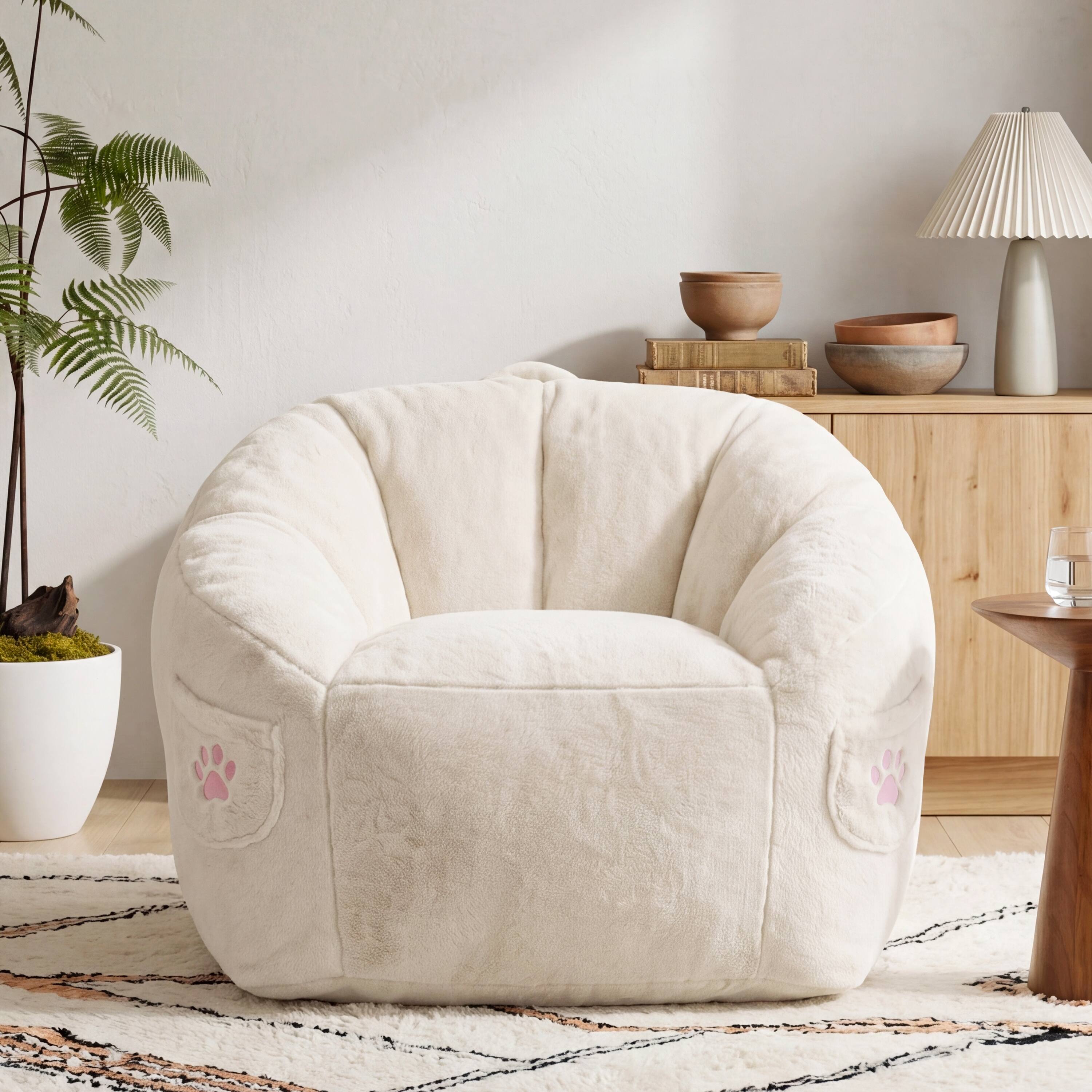 Angle. Vipbear - Bean Bag Chair for Adults,Armrest Chair Accent Chair with Back Support, Single Couch Chair for Bedroom Dorm - Off-white.