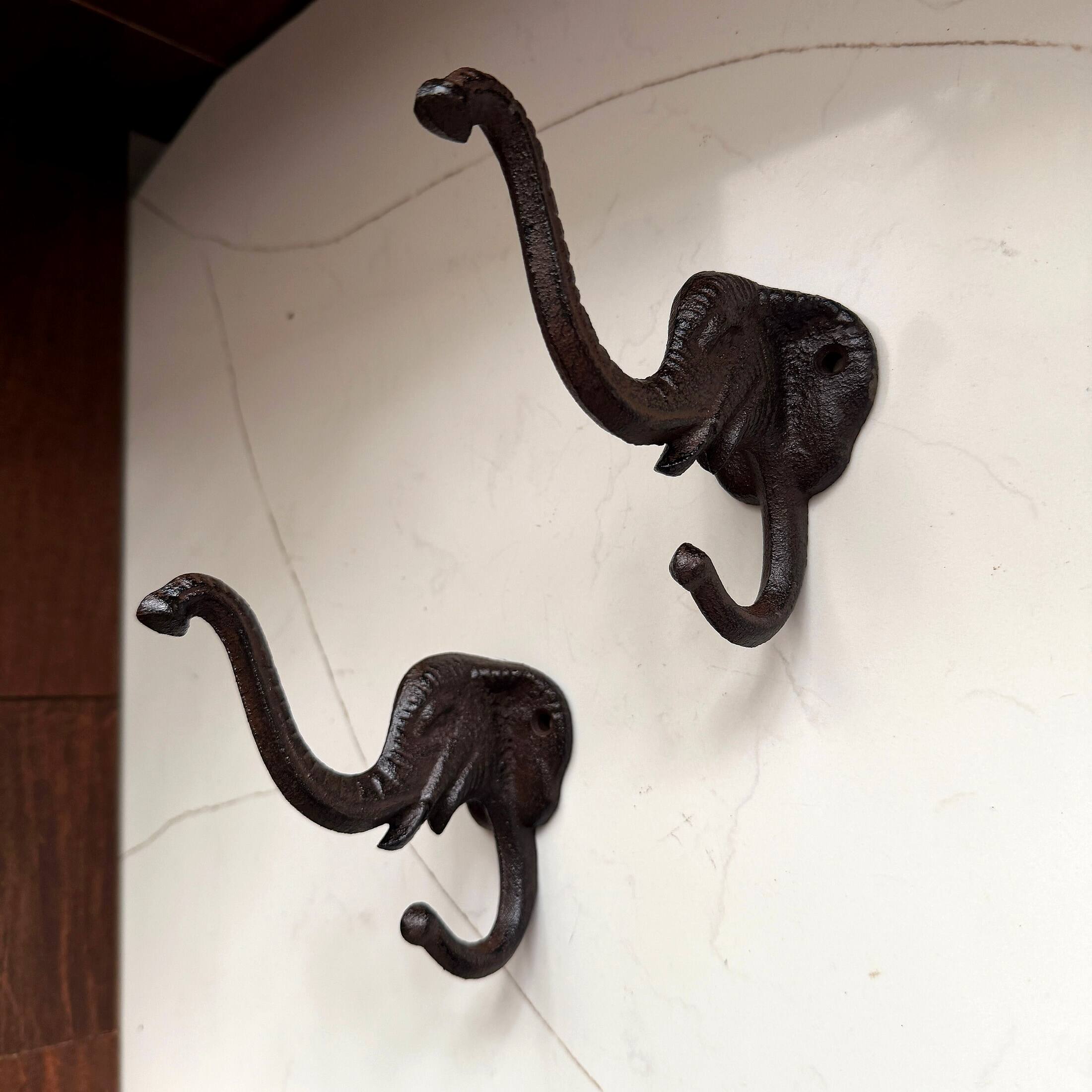Alt View 5. Things2Die4 - Set of 4 Elephant Wall Hooks Rustic Cast Iron Brown 5 in Decorative - Brown.