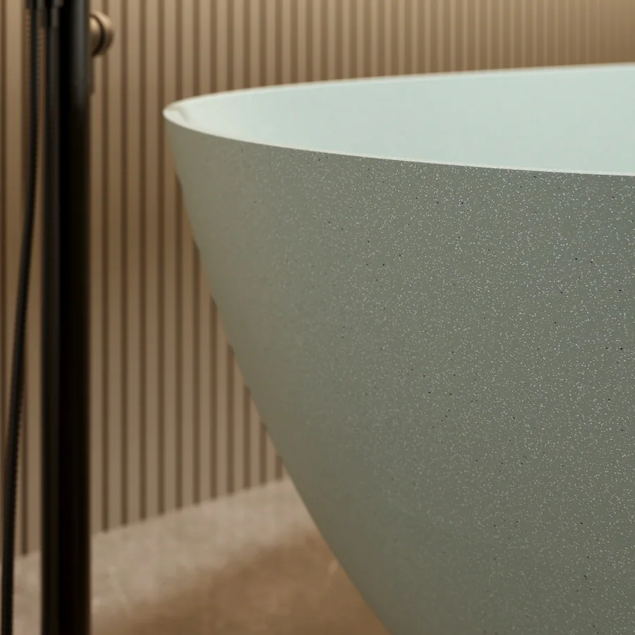 Solid Color Pop Its Loheer 57 in Freestanding Solid Surface Soaking Bathtub Oval Stone ...