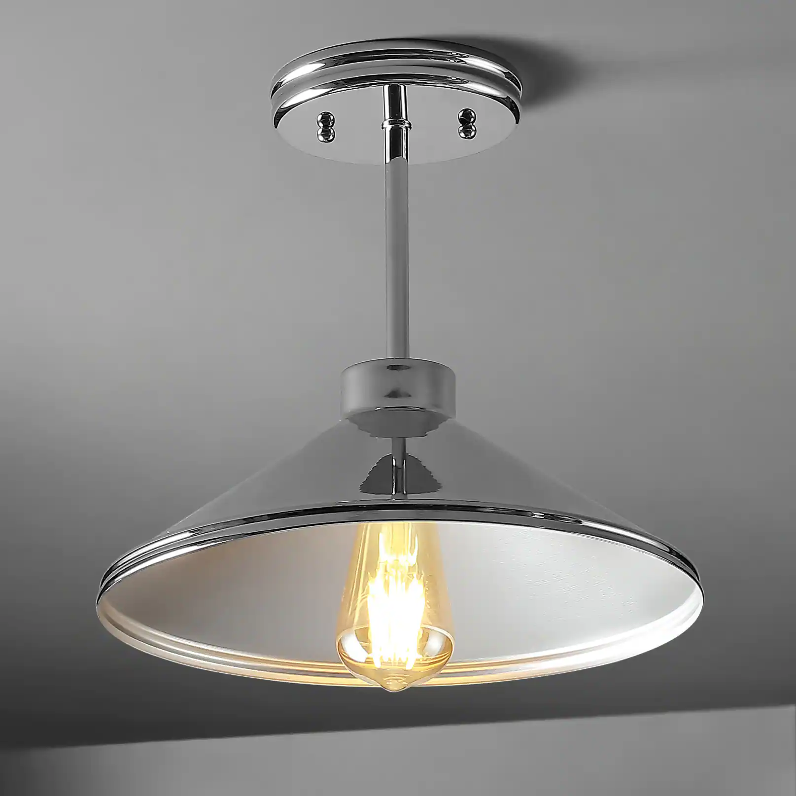 Alt View 1. Jonathan Y - Cisco 11.75" Iron Modern Farmhouse LED Semi Flush Mount, Chrome - Chrome.