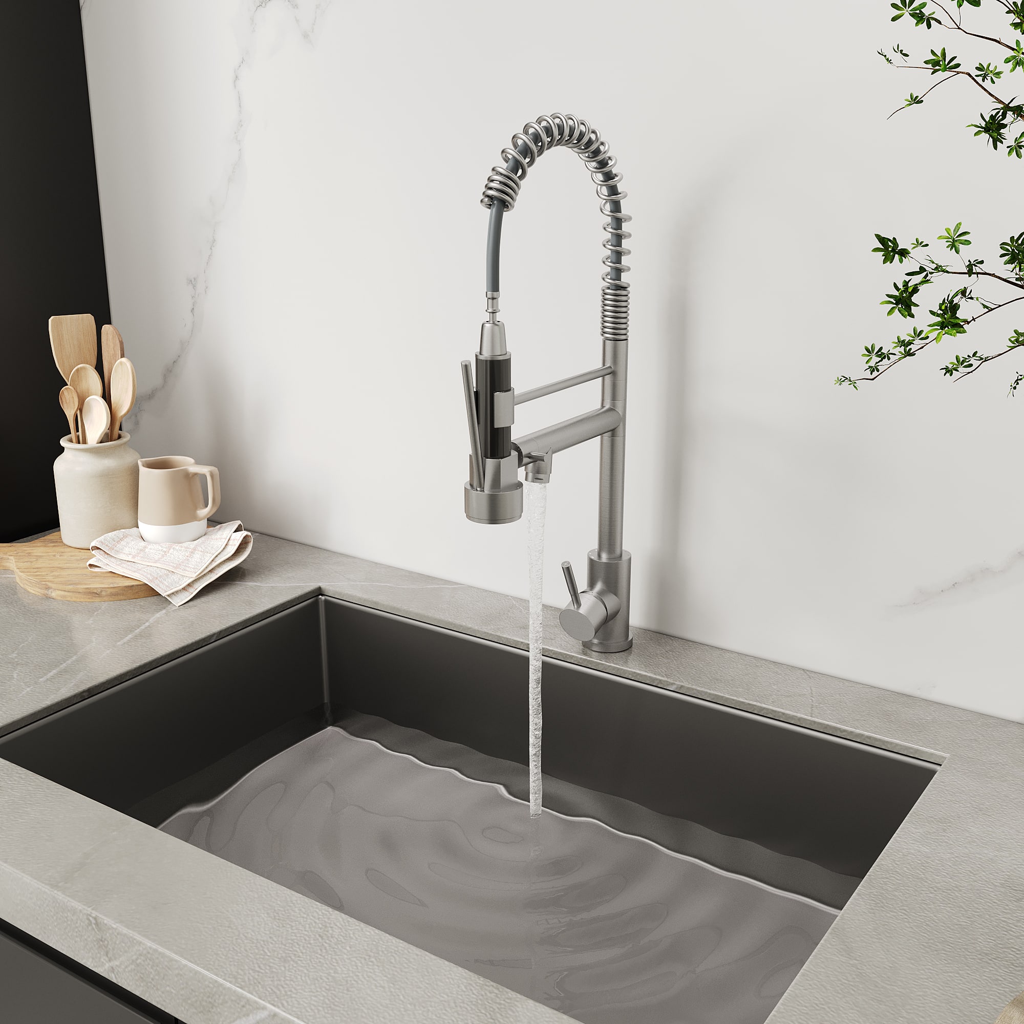 KF YQ605 BN 19 Inch Enzoh Kitchen Faucet in Brushed Nickel Finish