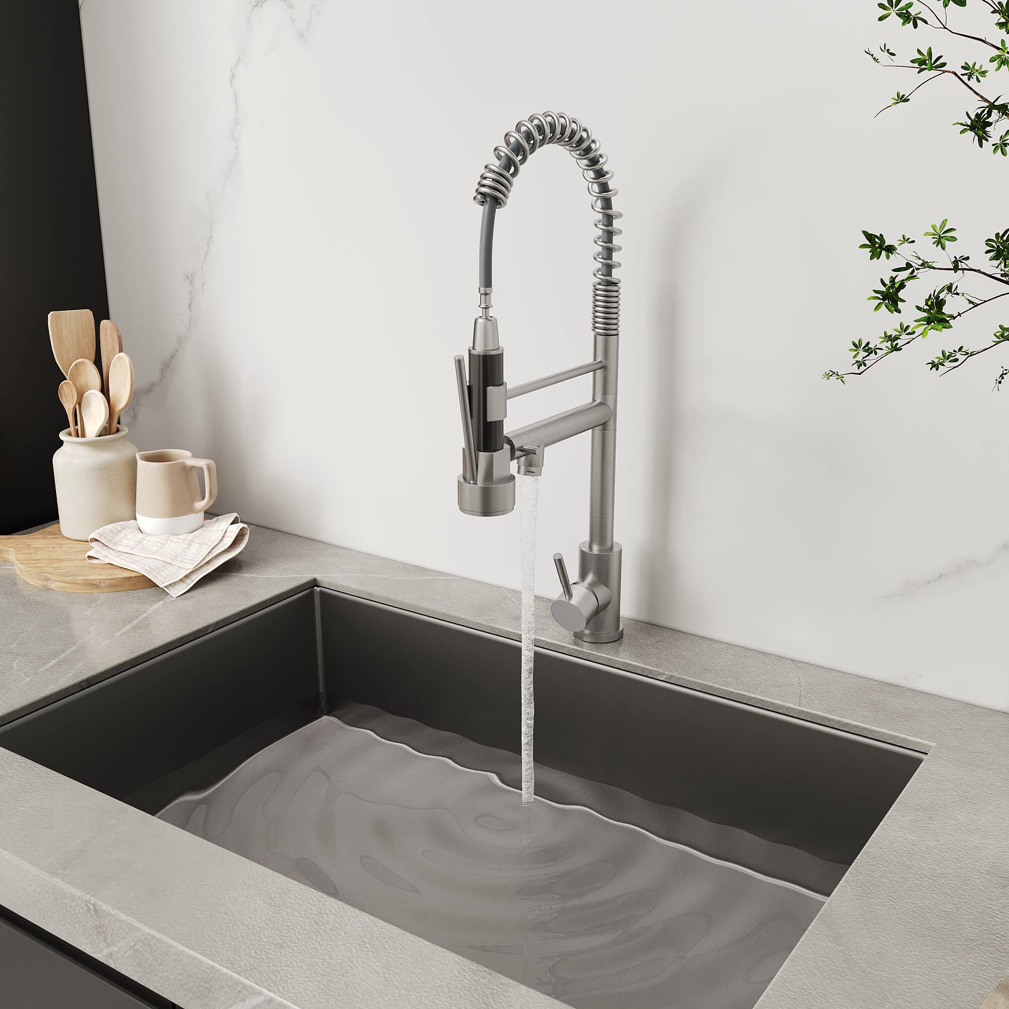 Alt View 1. Bothwa Home - Bothwa Home KF-YQ605-BN 19 - Inch Enzoh Kitchen Faucet in Brushed Nickel Finish - Brushed Gold.