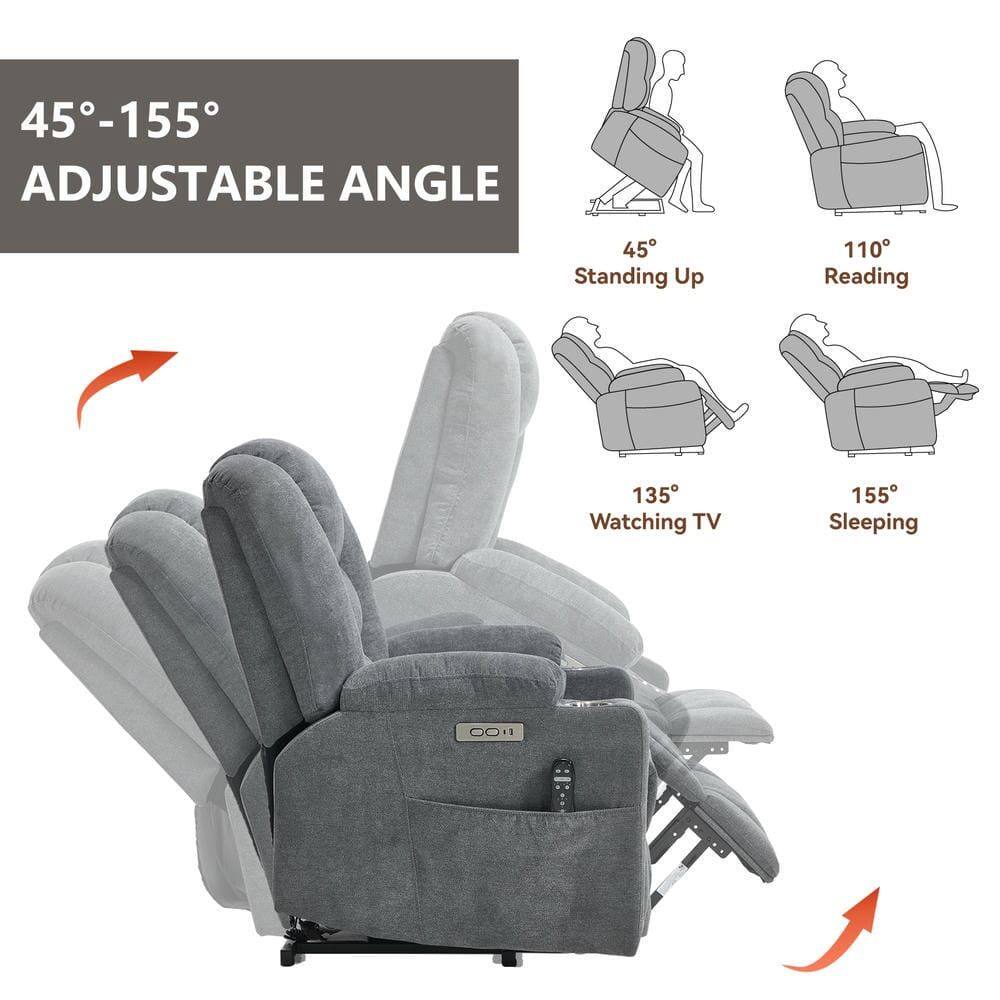 45°-155° Adjustable Angle

45° Standing Up  
110° Reading  
135° Watching TV  
155° Sleeping