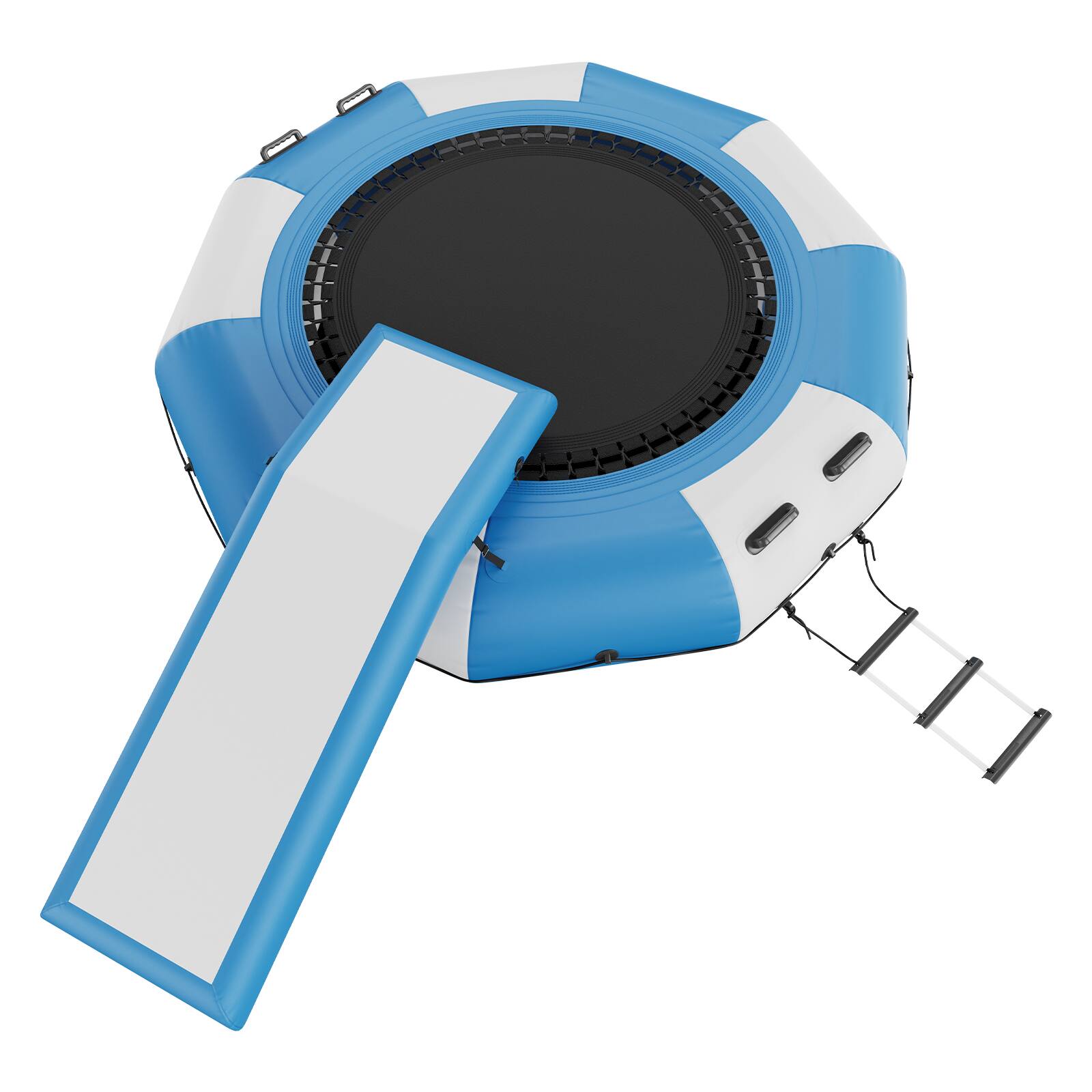 Alt View 4. VEVOR - Inflatable Water Bouncer, 10ft Recreational Water Trampoline, Portable Bounce Swim Platform with Slide, 3-Step Ladder - Blue, white.