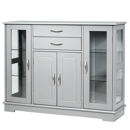 Boyel Living - Sideboard Buffet Server Storage Cabinet with Glass Doors and 2 Drawers - Gray