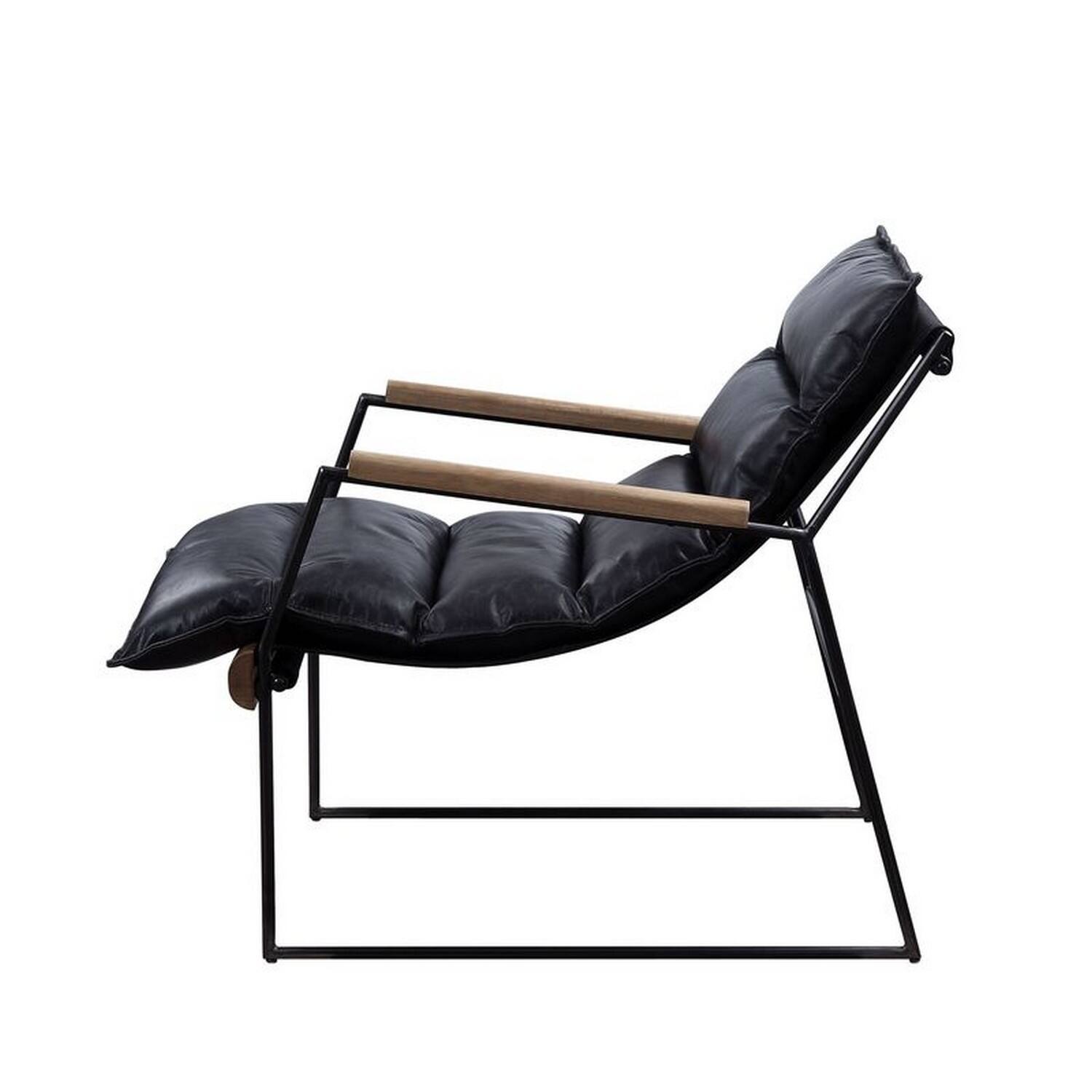 Alt View 2. Manhattan Lane - Accent Chair with Leatherette Seat and Metal Frame - Black.
