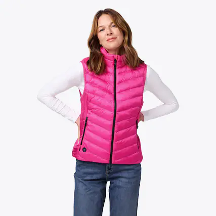 Front. Mobile Warming - Women's Backcountry Xtera Heated Vest - Pink.