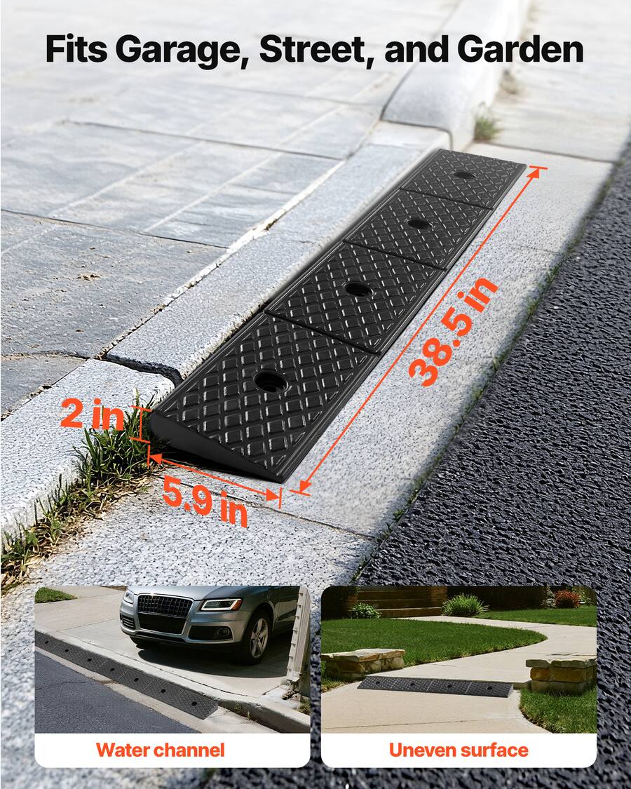 Model Walk In Ramp VEVOR Rubber Curb Ramp, 33069 lbs Load Capacity, 2 Inches Rise Height ...