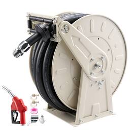 VEVOR - Fuel Hose Reel,1 inch x 50 ft Retractable,Spring Driven Auto Swivel Rewind,300 PSI, Heavy-Duty Carbon Steel Construction - Gray;White;Black