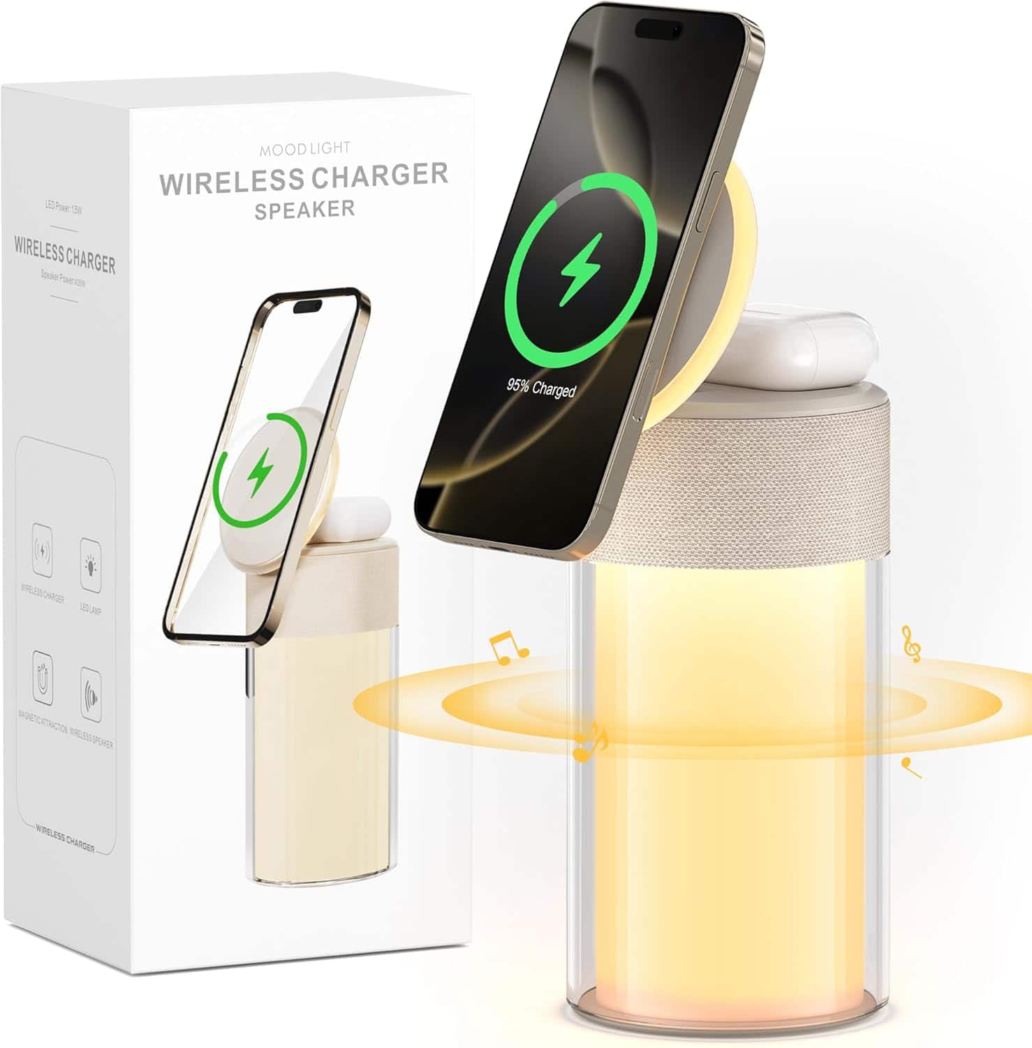 Stamp n Camp - Magnetic Wireless Charger, 4 in 1 Bluetooth Speakers with Night Light for iPhone TWS, Charging Stand Bedroom Home Gifts - Regular