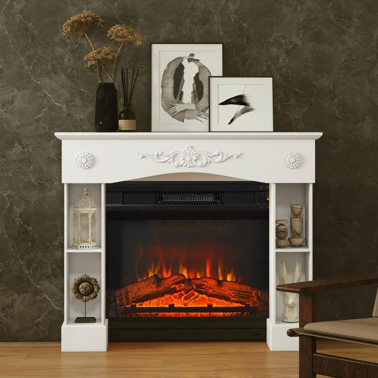 Alt View 9. PULUZ - Baroque Fireplace Mantel, Freestanding Fireplace Surround with Leg for Electric Fireplaces - White.