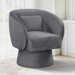 Gymax - Swivel Accent Chair w/Curved Back Removable Lumbar Pillow 360 degree Rotating Function - Gray