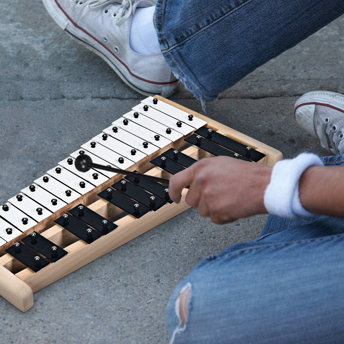 Alt View 3. Costway - Costway 27 Note Foldable Glockenspiel Xylophone Aluminum Music Instrument - Black,White,Natural.