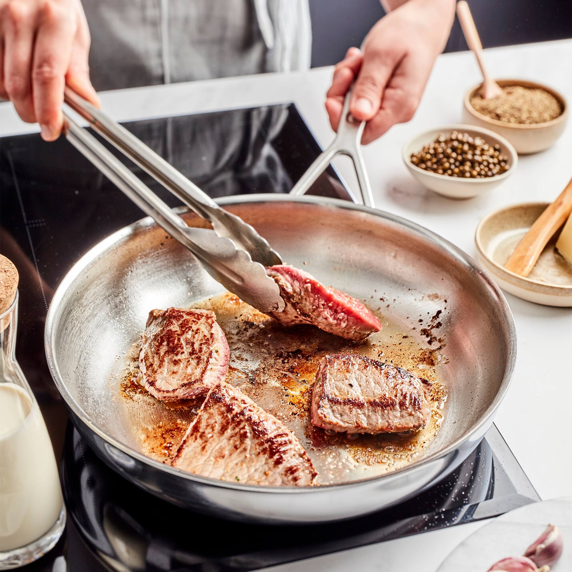 Alt View 2. Demeyere - Demeyere Industry 5, 11 Inch Fry Pan with Lid, 5 Ply Made in Belgium - Stainless Steel.