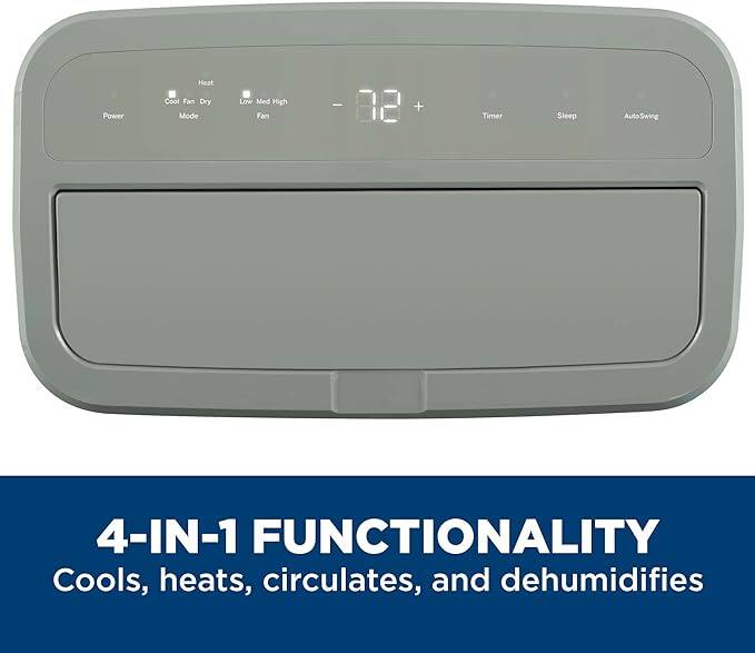 Power  
Heat  
Cool  
Fan  
Dry Mode  
Low  
Med  
High  
Fan  
32 + Timer  
Sleep  
AutoSwing  

4-IN-1 FUNCTIONALITY  
Cools, heats, circulates, and dehumidifies