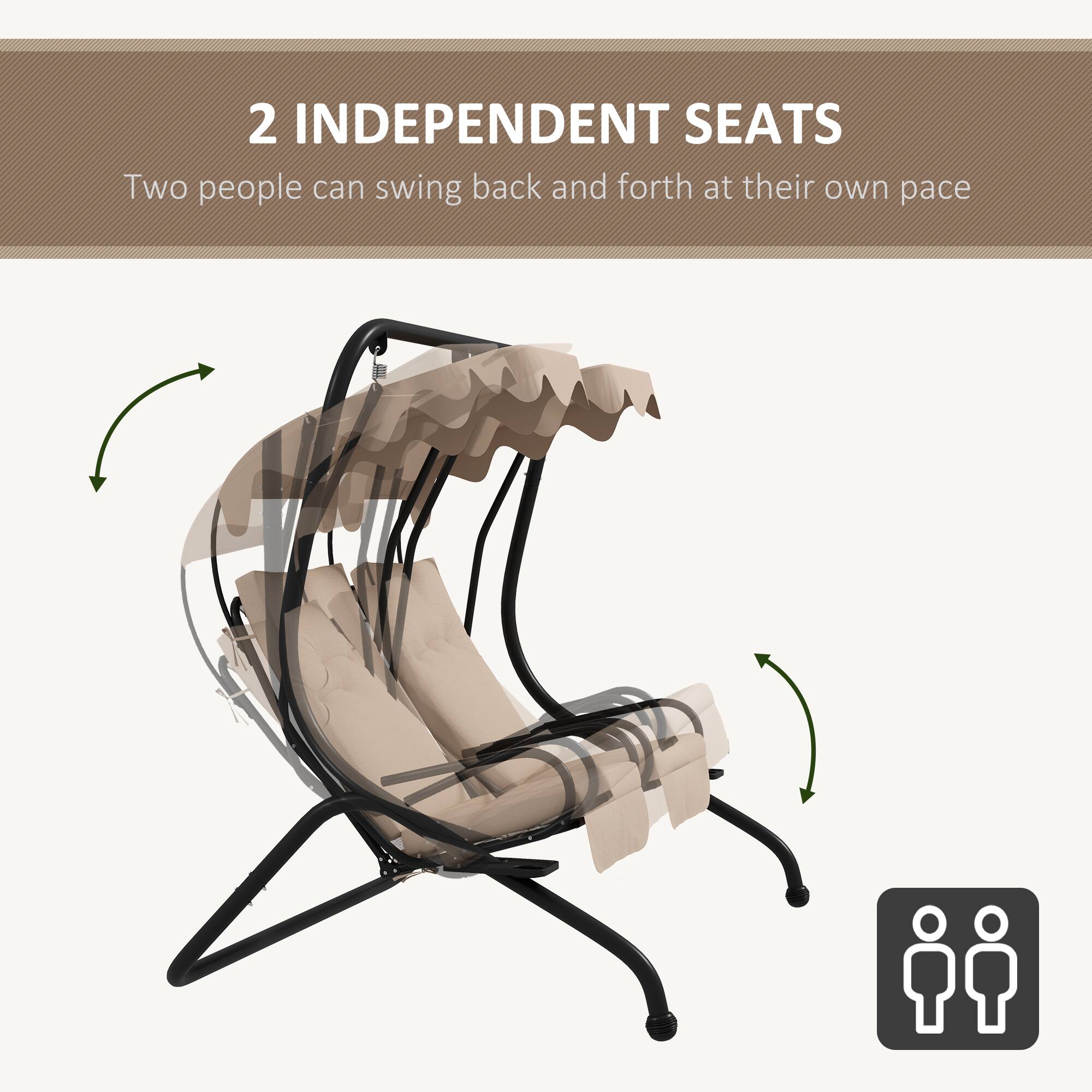 2 INDEPENDENT SEATS
Two people can swing back and forth at their own pace