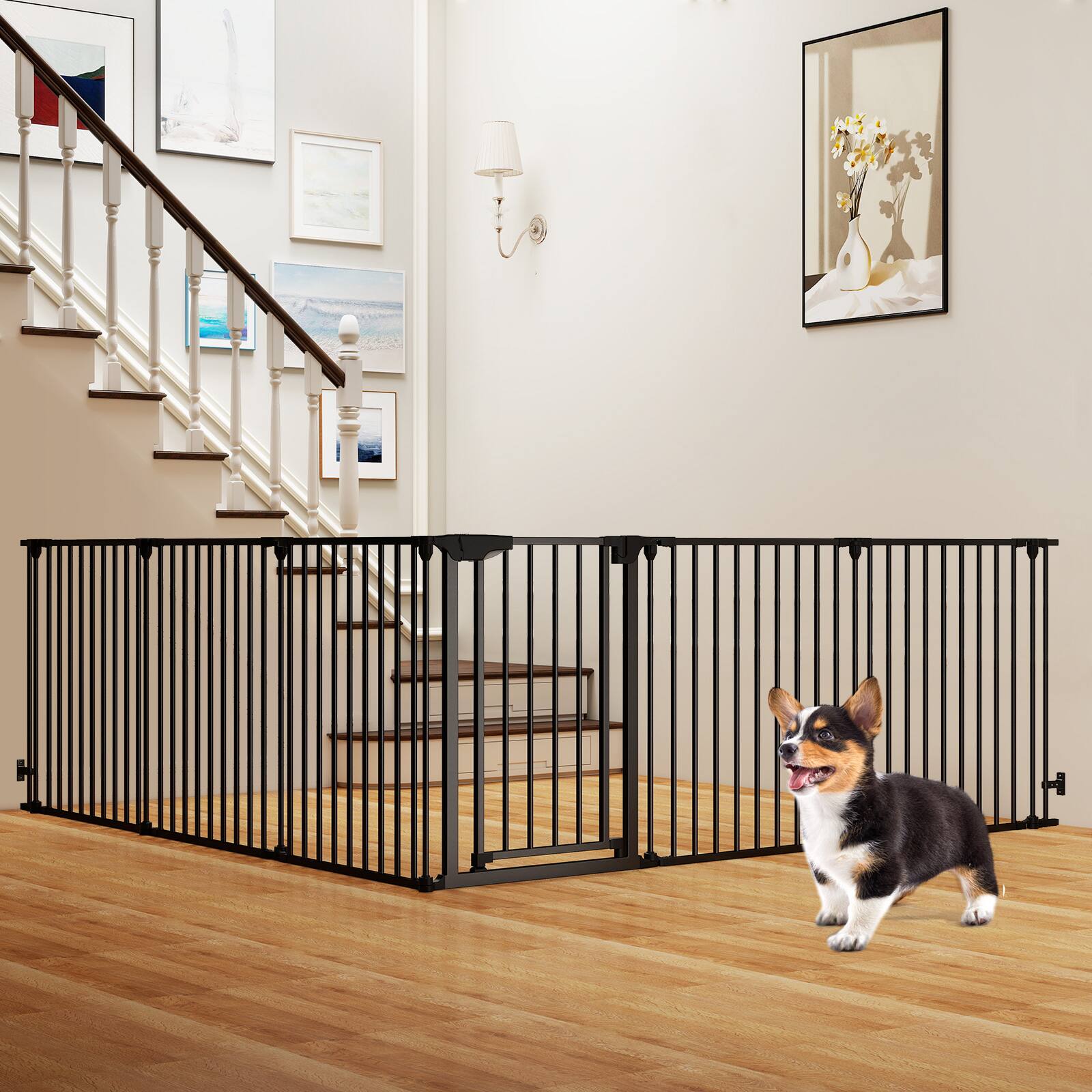 Alt View 1. Gymax - Gymax 6-Panel Adjustable Pet Safety Fence w/Auto-close Door & Double Locking System Black.