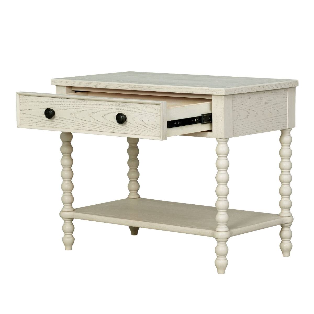Alt View 9. Loheer - Loheer Large Antique Cream Nightstand with Drawer and Open Shelf, 32 Inch Wide - Antique Cream.