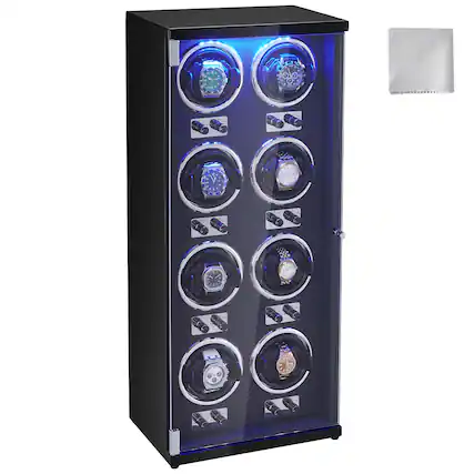 Front. VEVOR - Watch Winder, Watch Winder for 8 Men's and Women's Automatic Watches, with 8 Super Quiet Japanese Mabuchi Motors - Black.