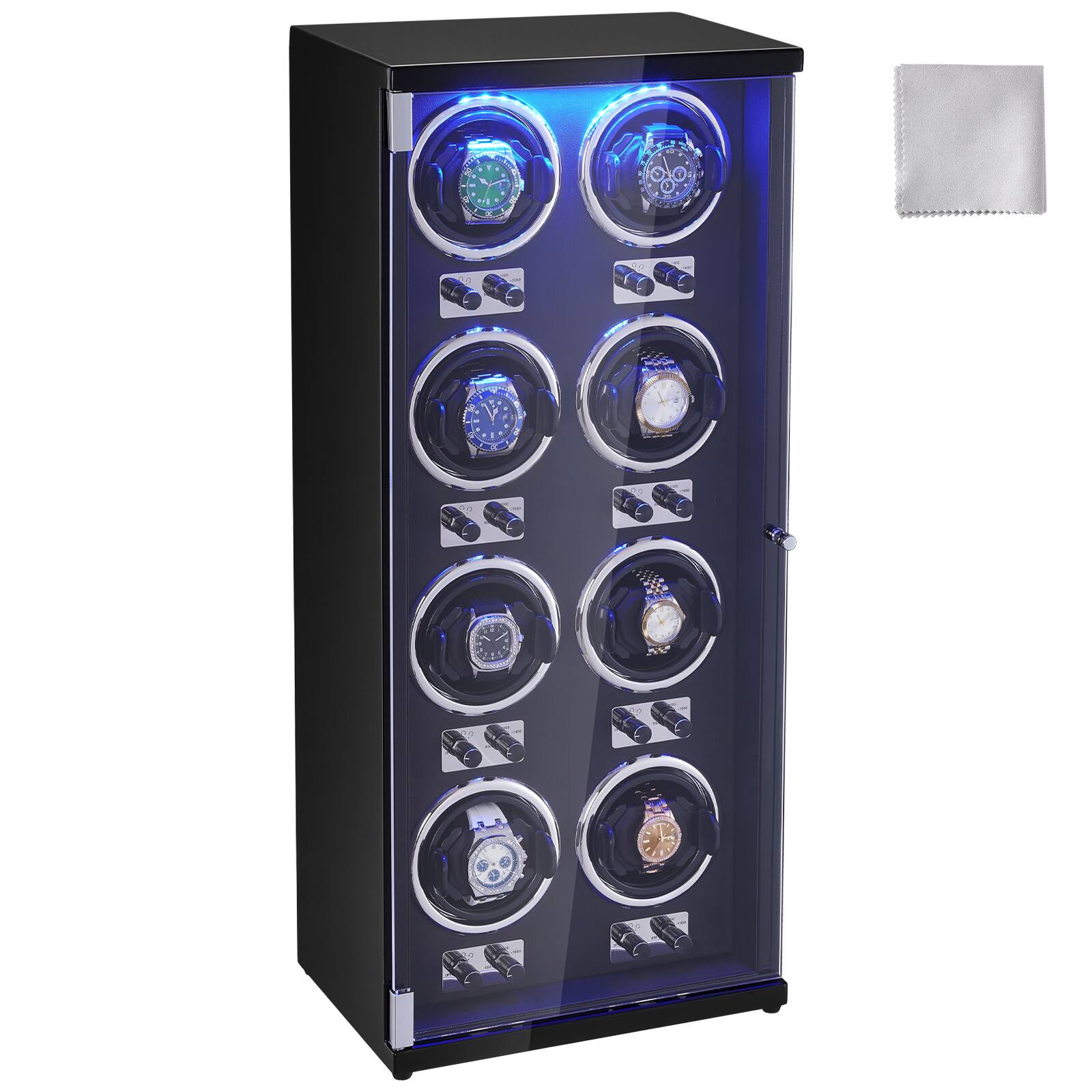 Front. VEVOR - Watch Winder, Watch Winder for 8 Men's and Women's Automatic Watches, with 8 Super Quiet Japanese Mabuchi Motors - Black.