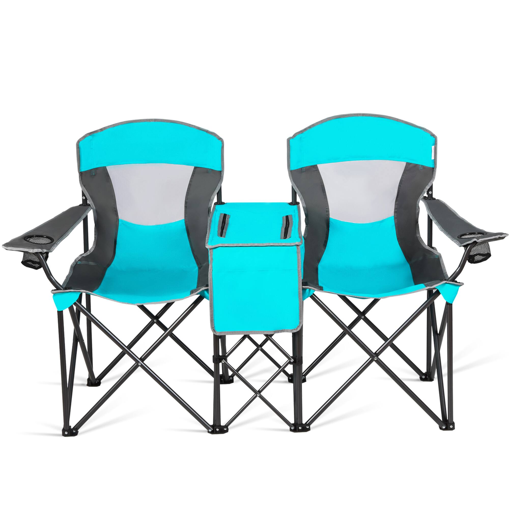 Alt View 4. Gymax - Gymax Folding 2-person Camping Chairs Double Sunshade Chairs w/ Canopy Turquoise - Turquoise.