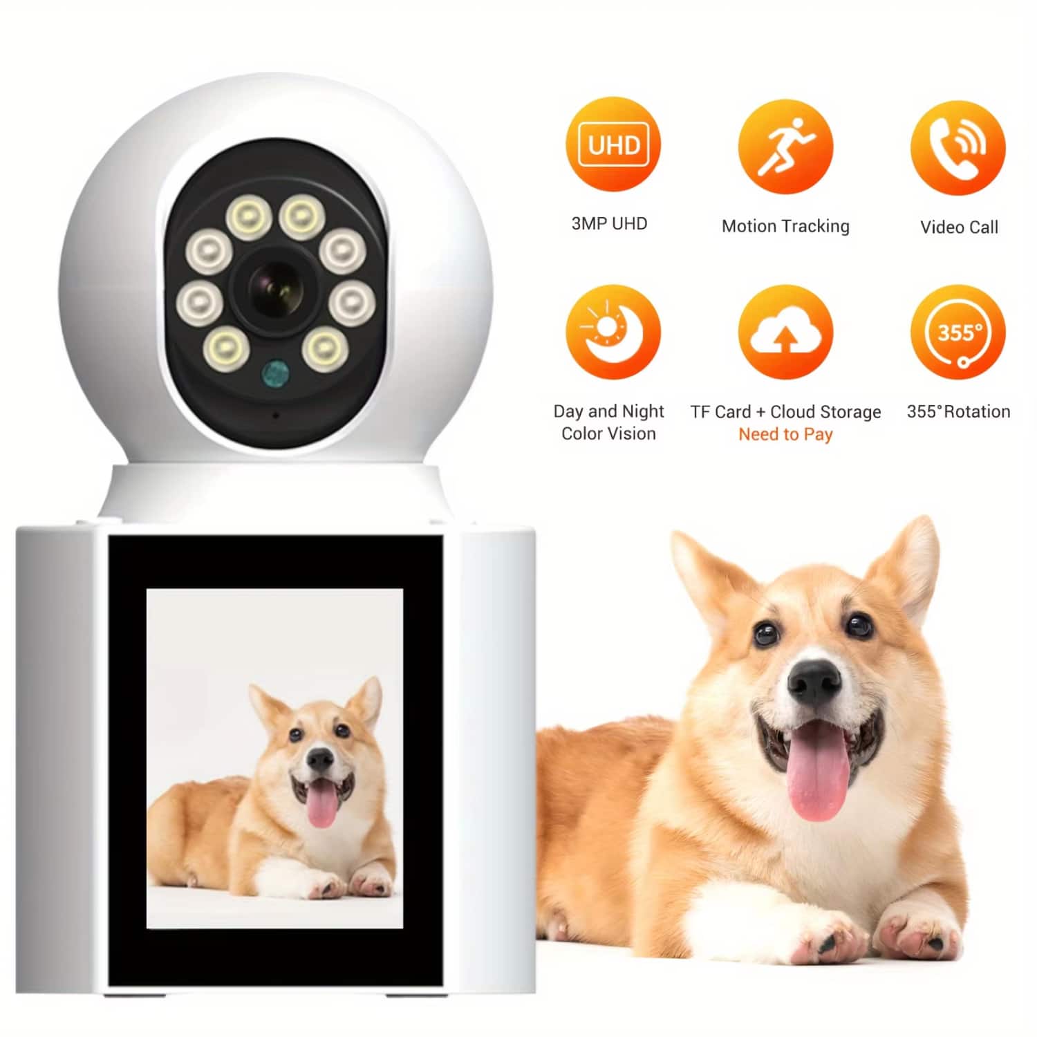 Luckbyte - 2K WiFi Indoor Security Camera 360° PTZ Baby Monitor - White