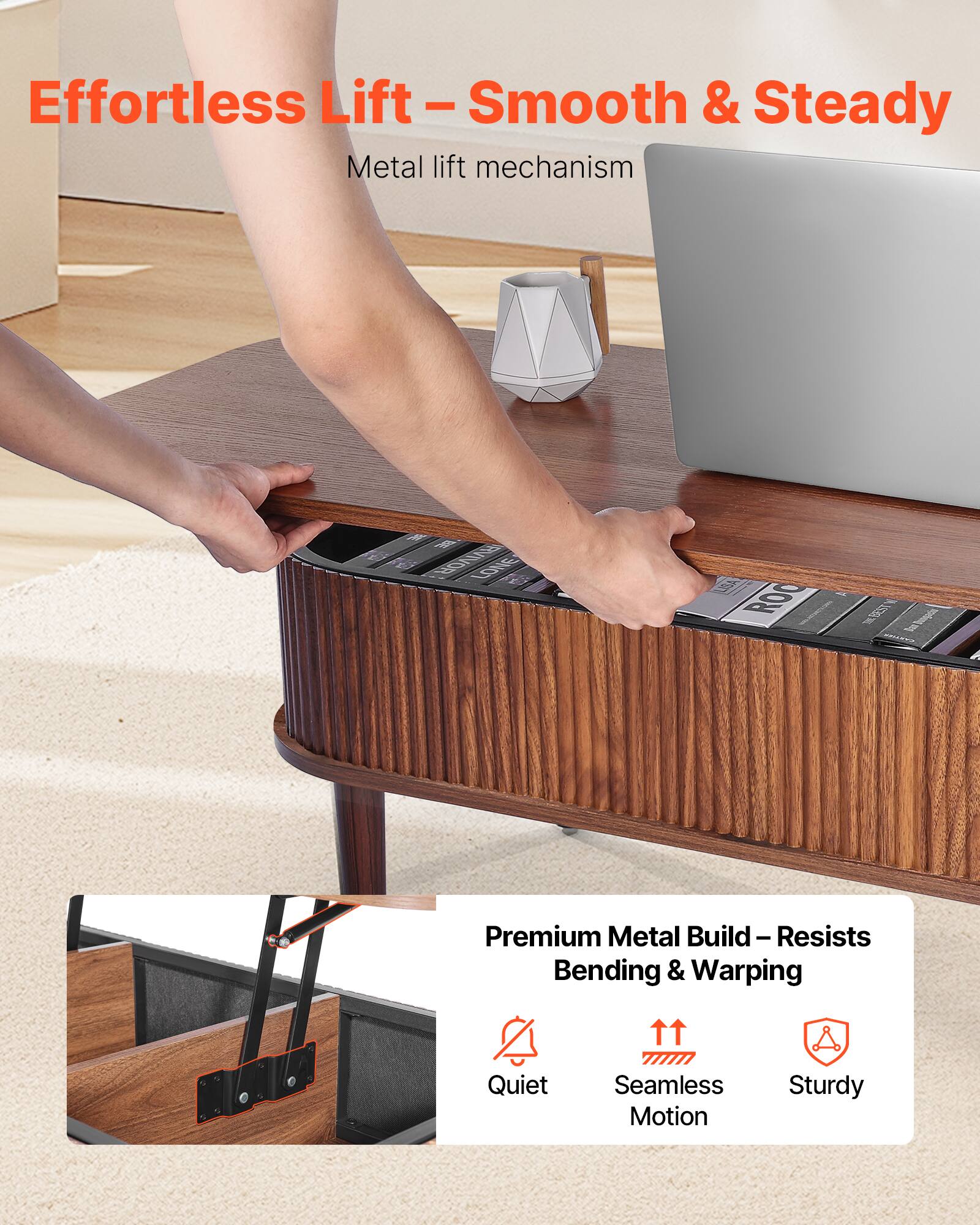 Effortless Lift - Smooth & Steady  
Metal lift mechanism  

Premium Metal Build - Resists Bending & Warping  

Quiet  
Seamless Motion  
Sturdy