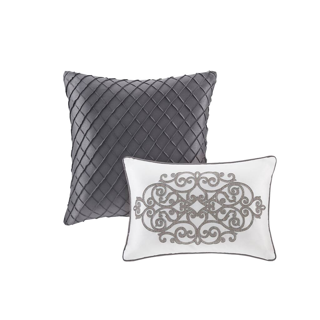Alt View 3. Gracie Mills - Gracie Mills Tommie 12-Piece Damask Comforter Set with Cotton Bed Sheets - Silver.