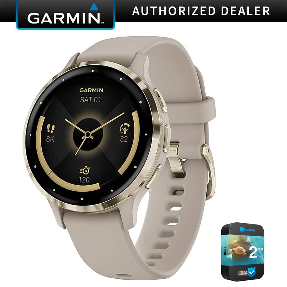Garmin - Venu 3S GPS Smartwatch Gold Steel Bezel w/French Gray Case + Warranty Kit - Stainless Steel and French Gray - (2023)