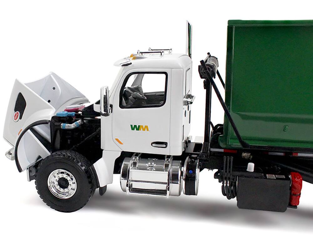 Alt View 1. First Gear - Peterbilt 567 Refuse Garbage Truck with 40 Yard Roll-Off Container White and Green 1/34 Diecast Model by First Gear.
