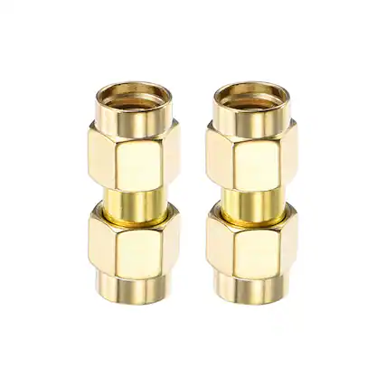 Front. Unique Bargains - 2pcs SMA Straight Adapters, RP-SMA Male to Male 50 Ohm for Antennas/Signal/Test/Router/Car Navigation - Gold.