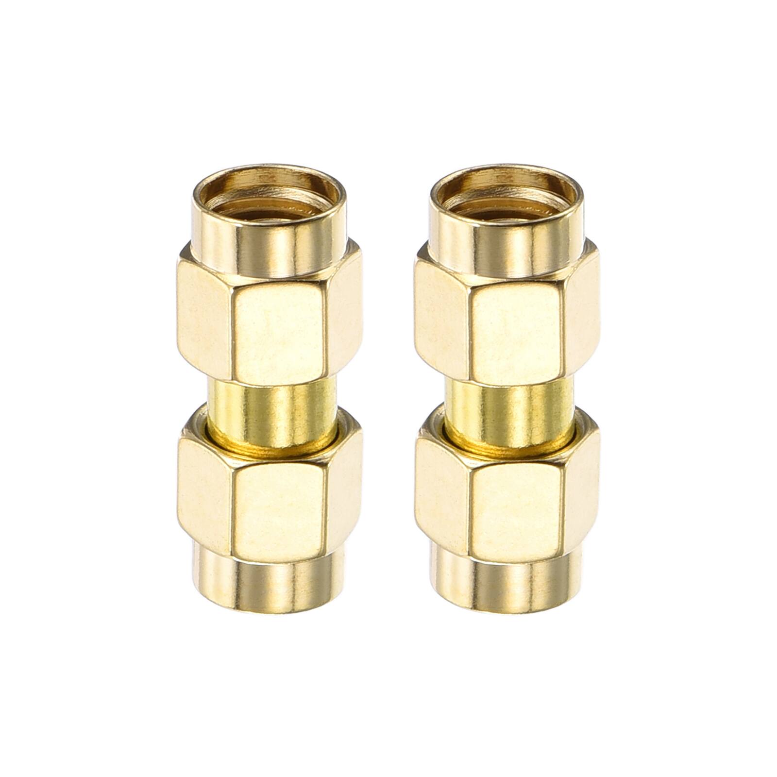 Front. Unique Bargains - 2pcs SMA Straight Adapters, RP-SMA Male to Male 50 Ohm for Antennas/Signal/Test/Router/Car Navigation - Gold.