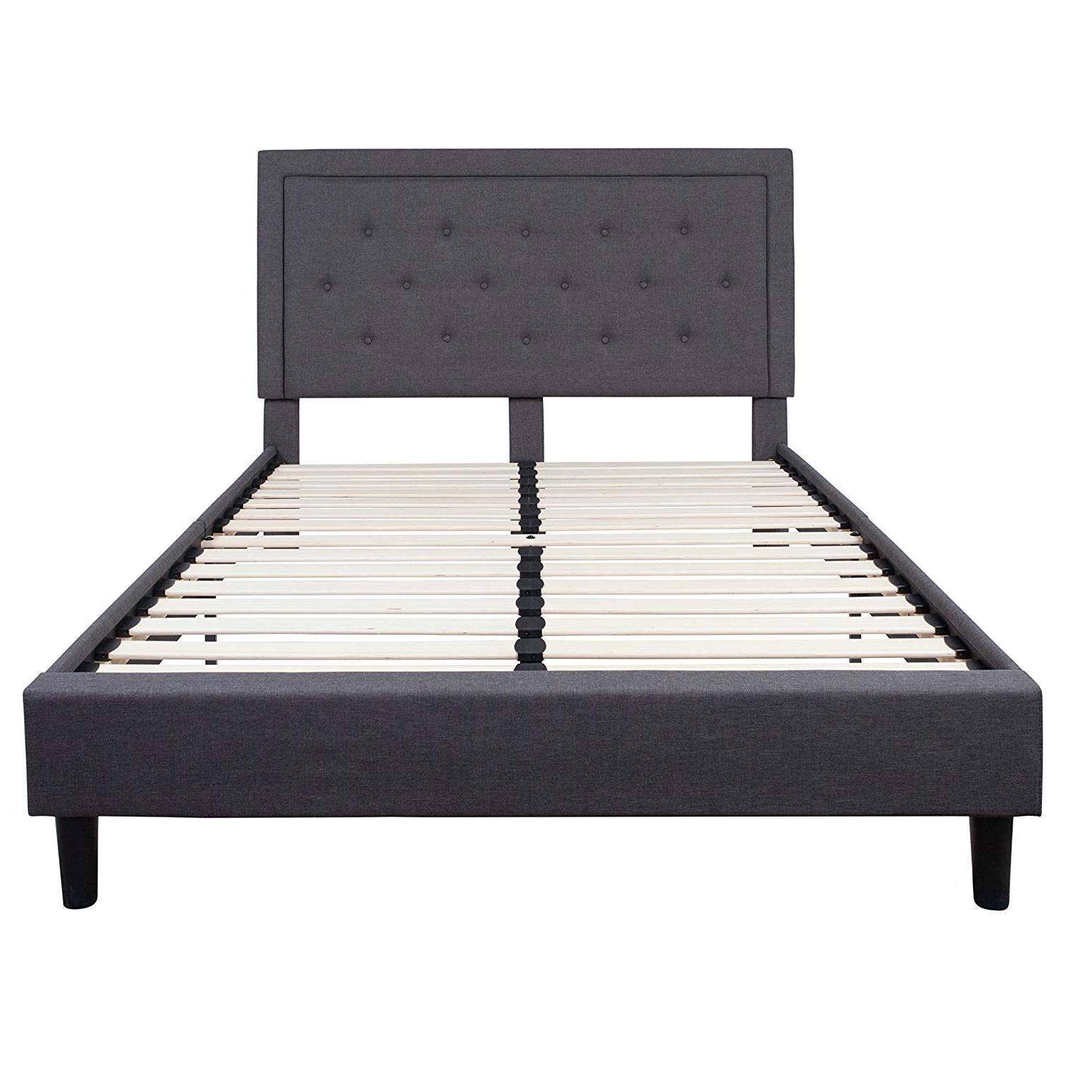 Angle. Hivvago - Hivvago Queen size Fabric Upholstered Platform Bed Frame with Headboard - Dark Gray.